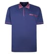 Thumbnail Front view of midnight blue polo with patterned collar trim.